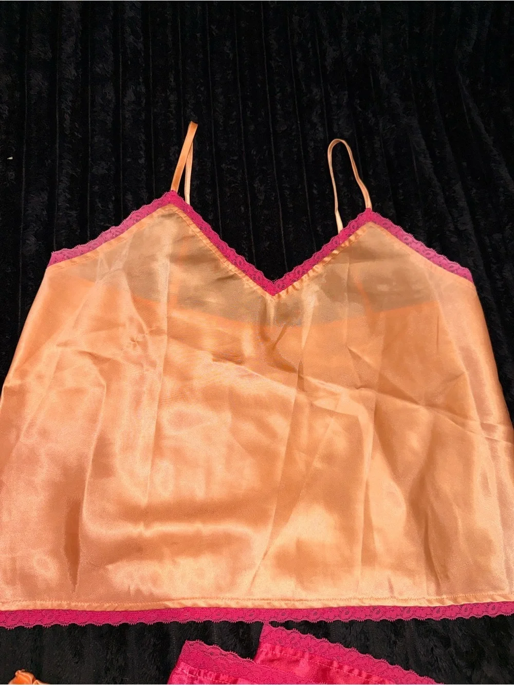 Valerie Stevens Orange & Hot Pink Satin Camisole and Pants Set